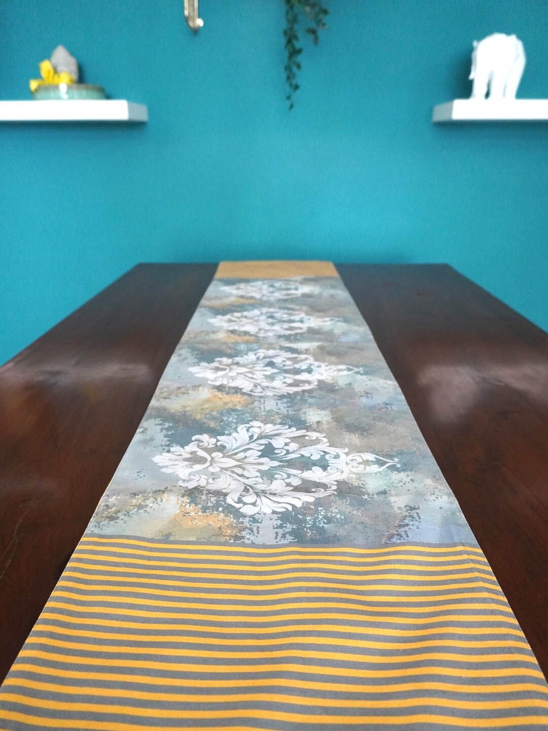 

TARA- Sparkling Homes Grey & Yellow Printed Pure Cotton Reversible Table Runner