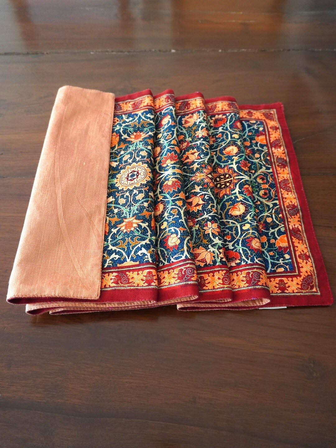

TARA- Sparkling Homes Navy Blue & Red Printed Pure Cotton Reversible Table Runner