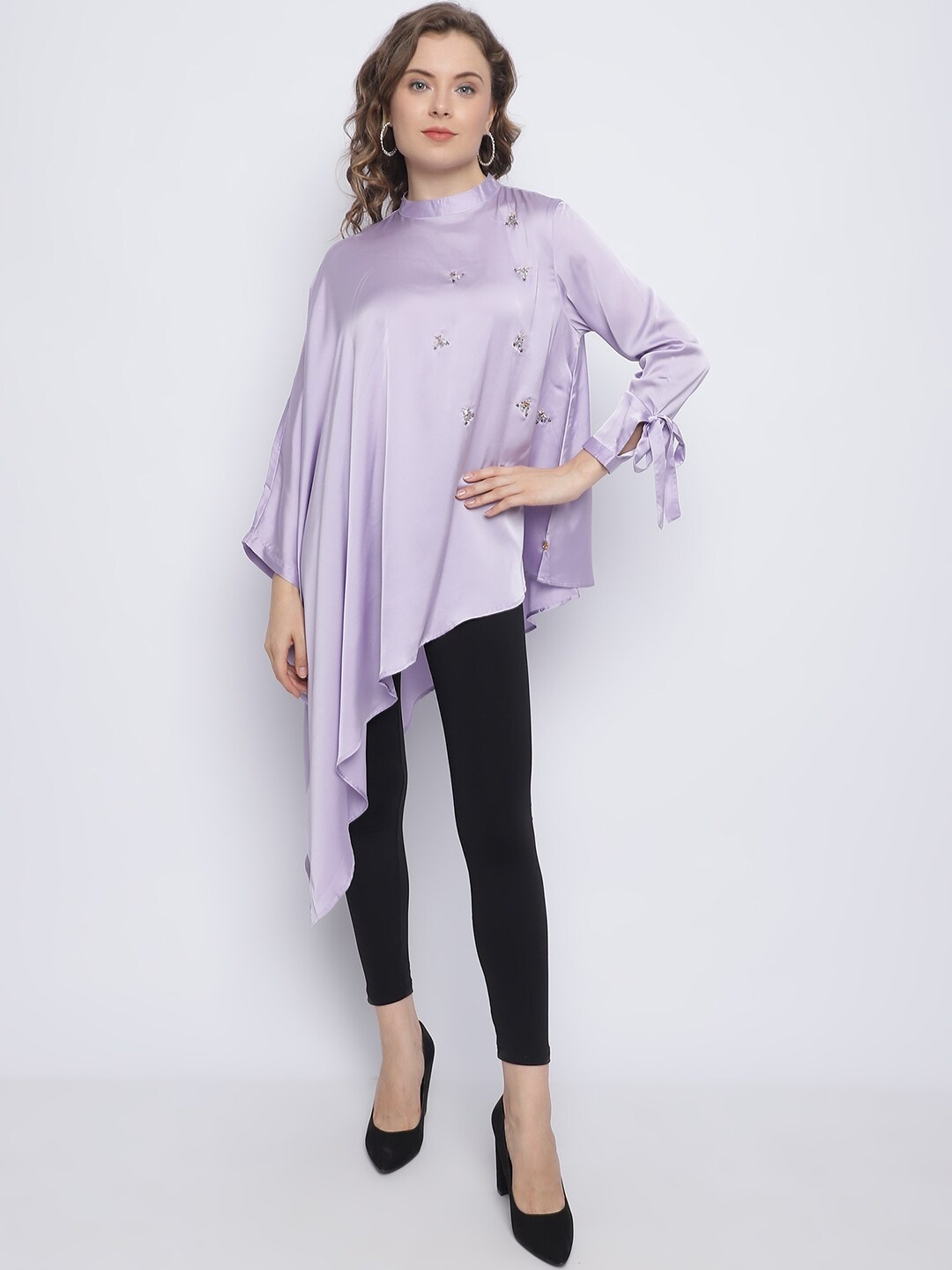 

CHIQUE High Neck Batwing Sleeve Satin Kaftan Top, Lavender