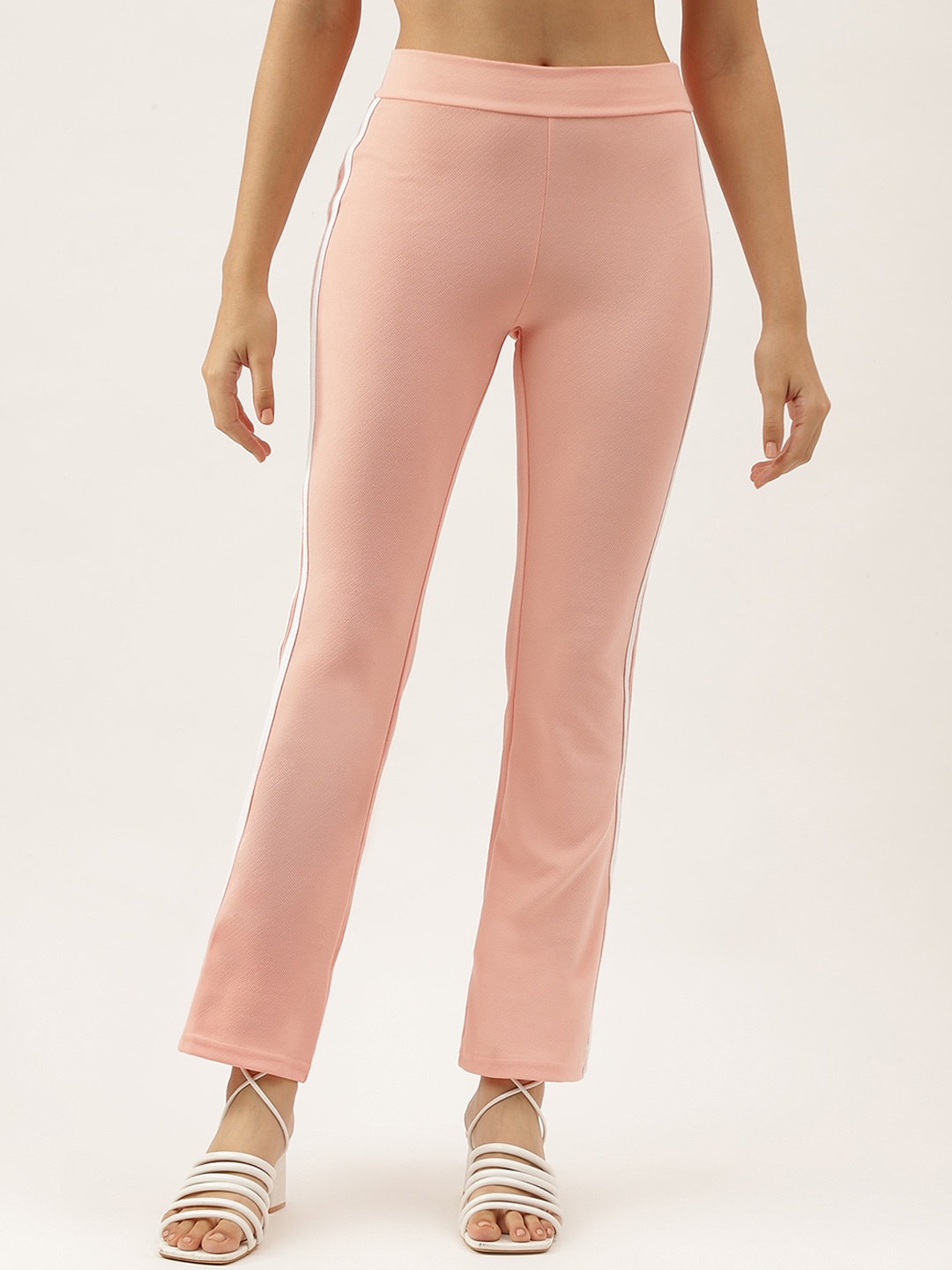 

AAHWAN Women Slim Fit High-Rise Regular Trousers, Pink