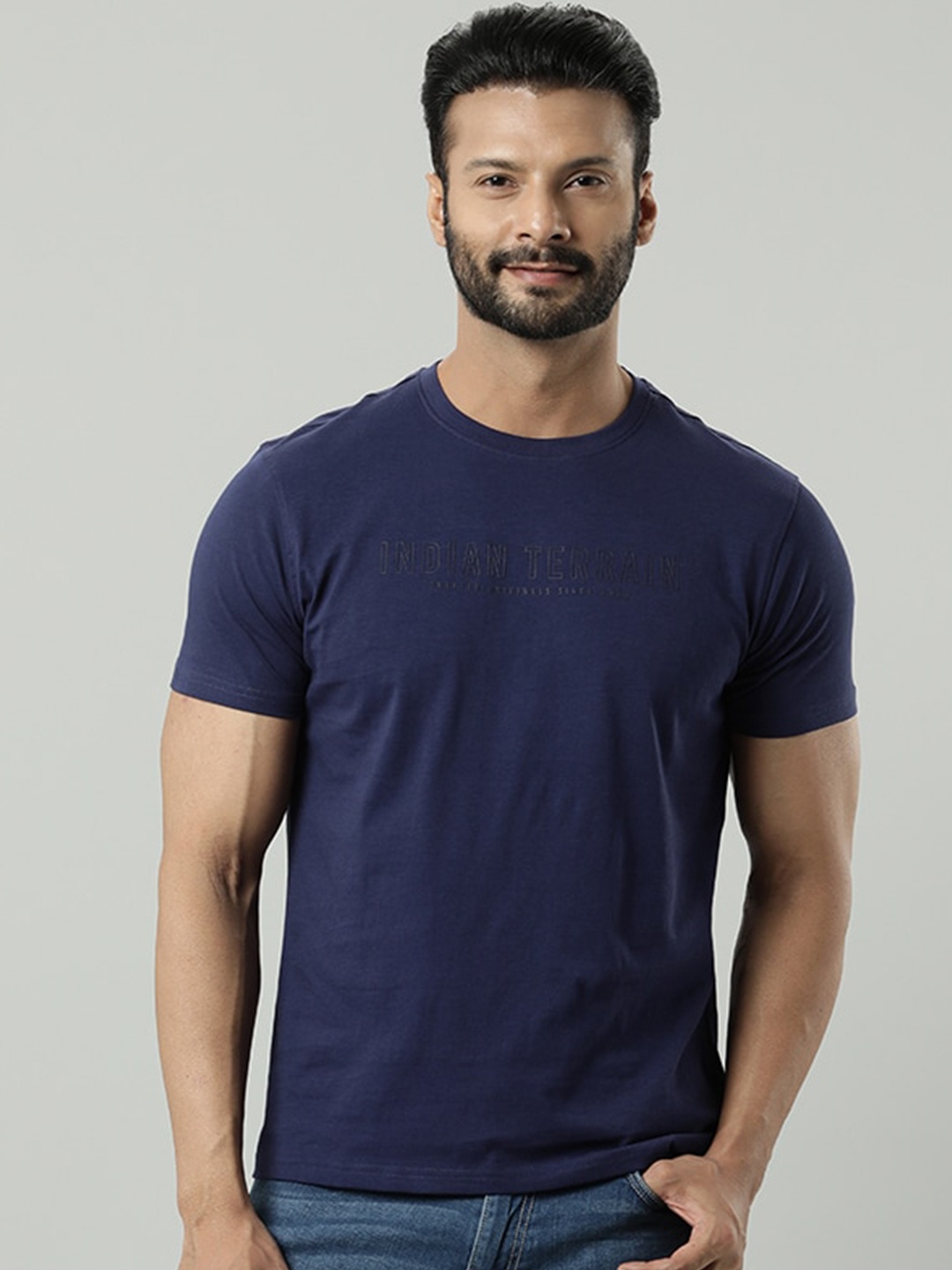 

Indian Terrain Slim Fit Pure Cotton T-shirt, Blue