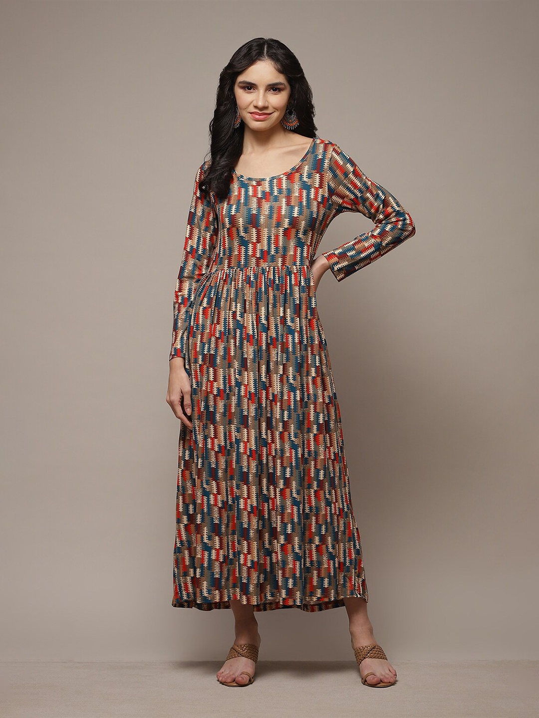 

Biba Geometric Printed Cotton Maxi Dress, Beige