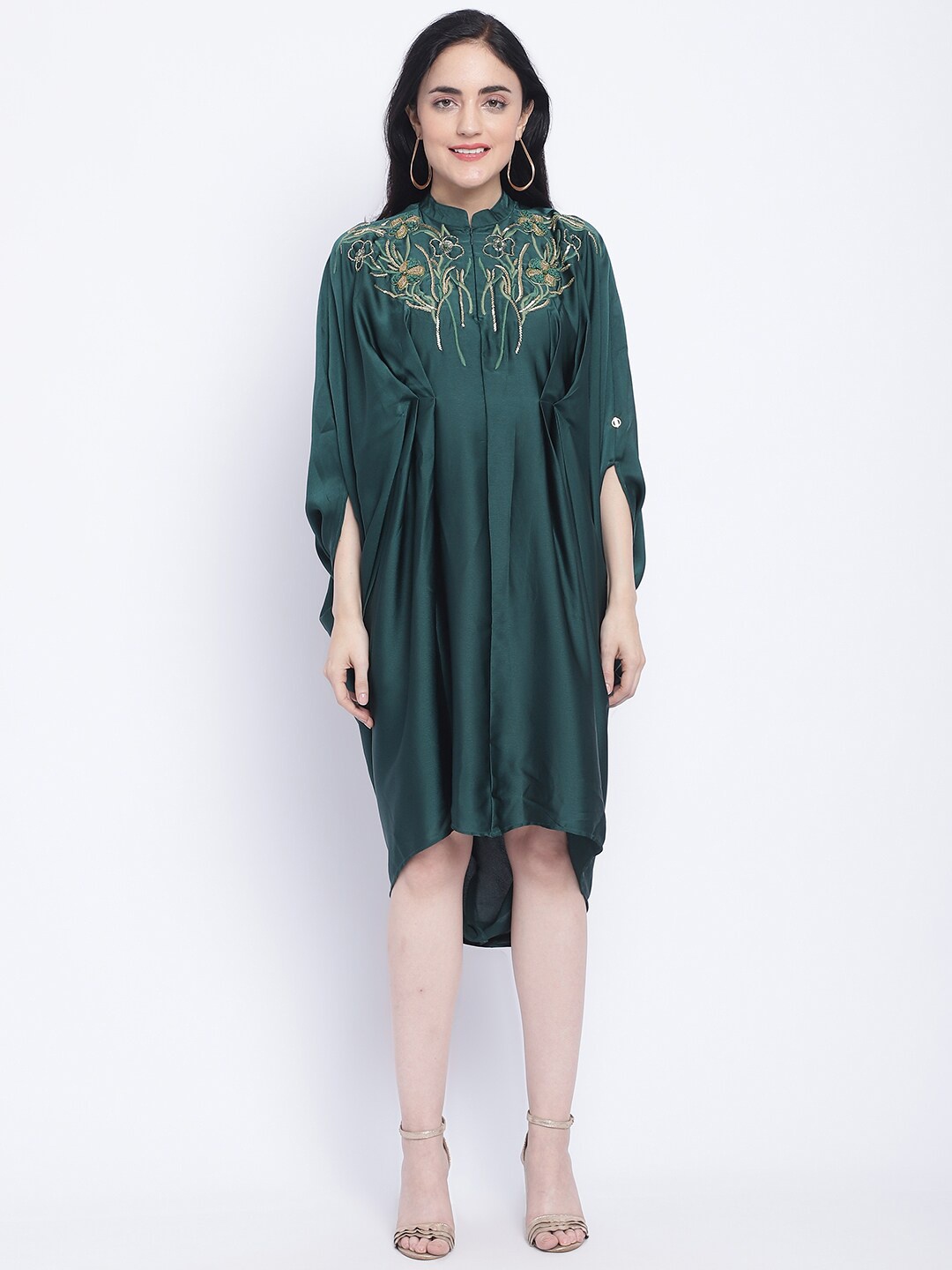 

CHIQUE Embellished A-Line Midi Dress, Green