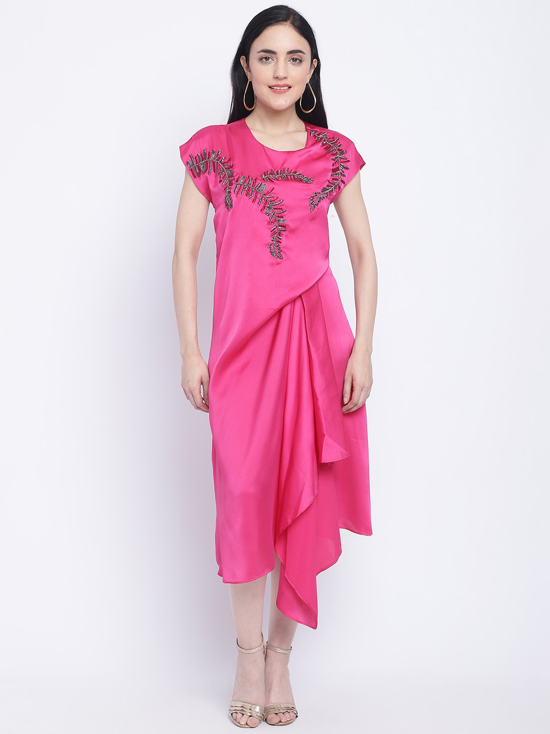 

CHIQUE Floral Embellished A-Line Midi Dress, Pink