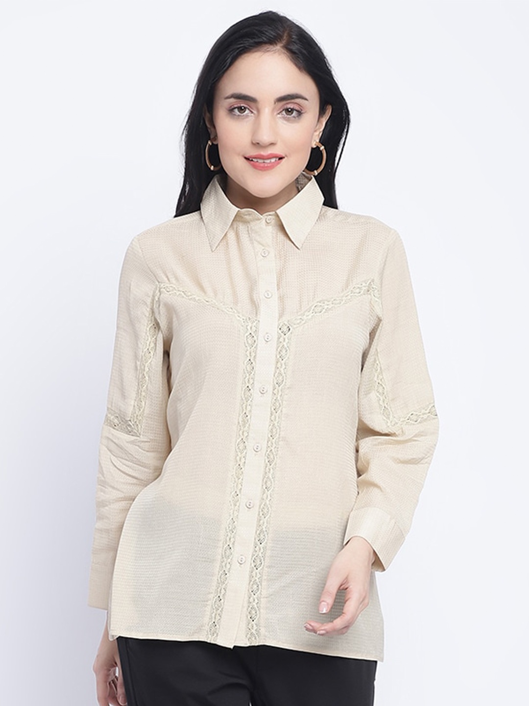 

CHIQUE Spread Collar Casual Shirt, Beige