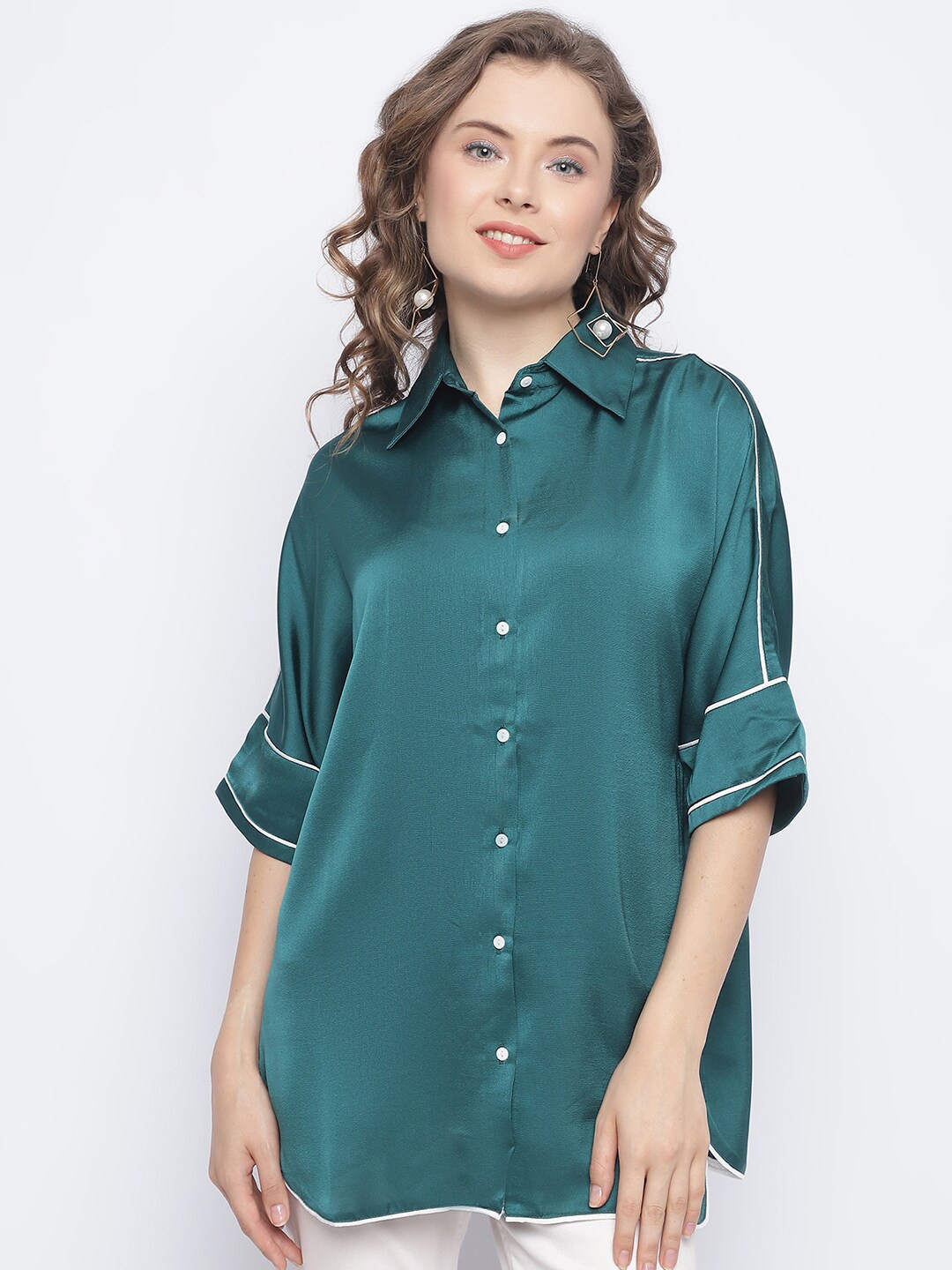 

CHIQUE Women Crepe Comfort Casual Shirt, Teal