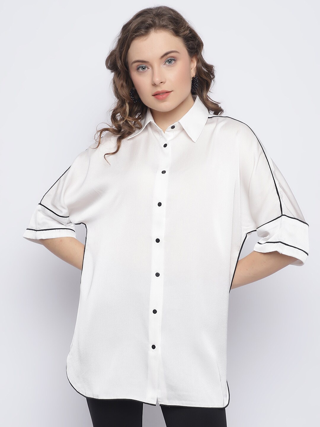 

CHIQUE Spread Collar Casual Shirt, White