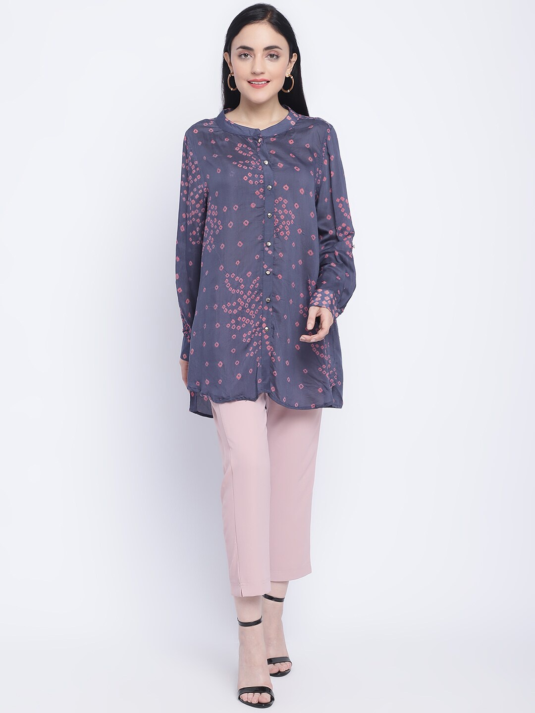 

CHIQUE Geometric Printed Cuffed Sleeves Casual Shirt, Blue