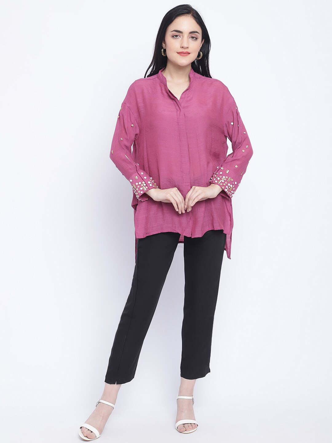 

CHIQUE Women Embellished High Low Casual Shirt, Pink