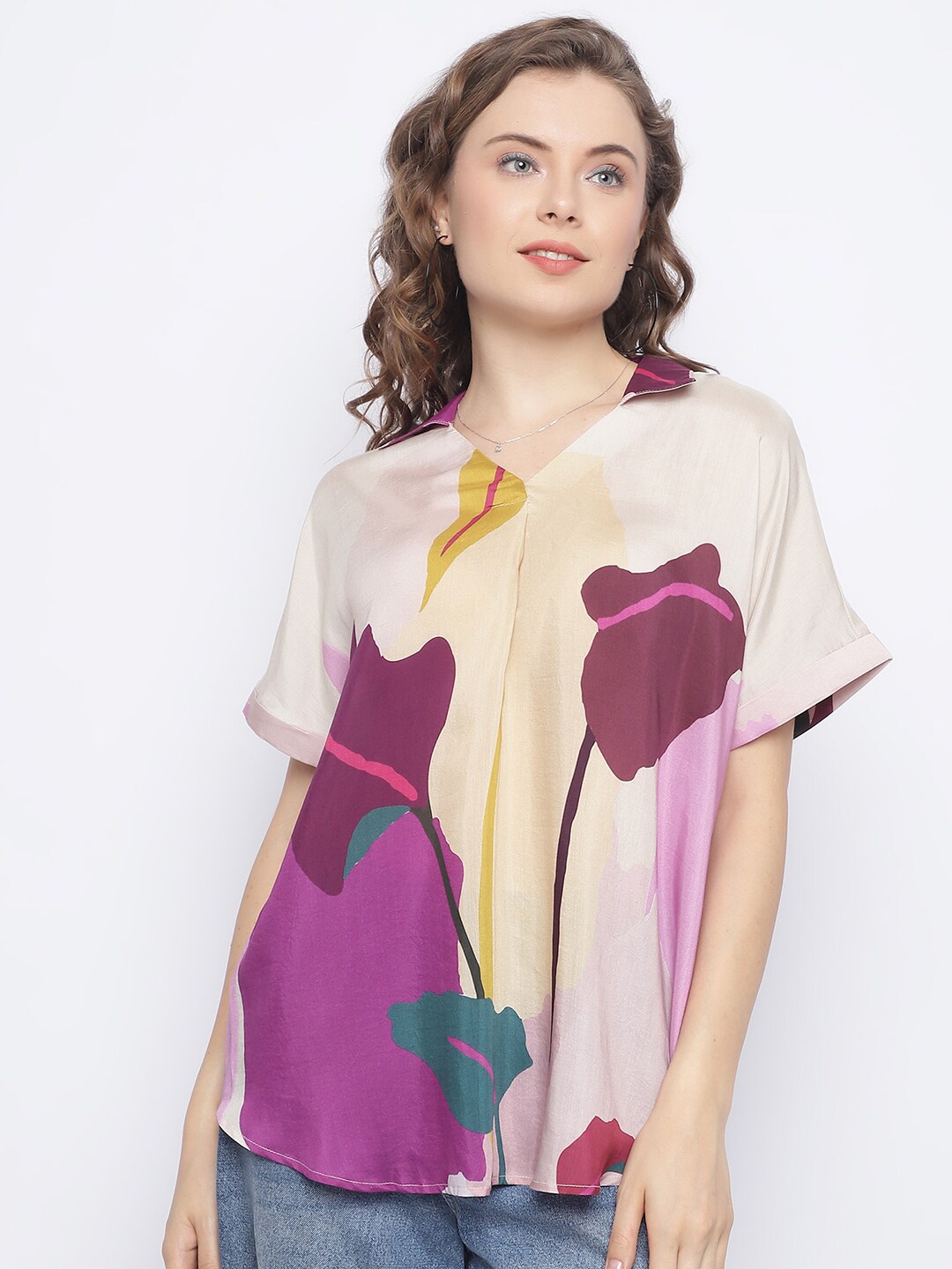 

CHIQUE Collarless Casual Shirt, Pink