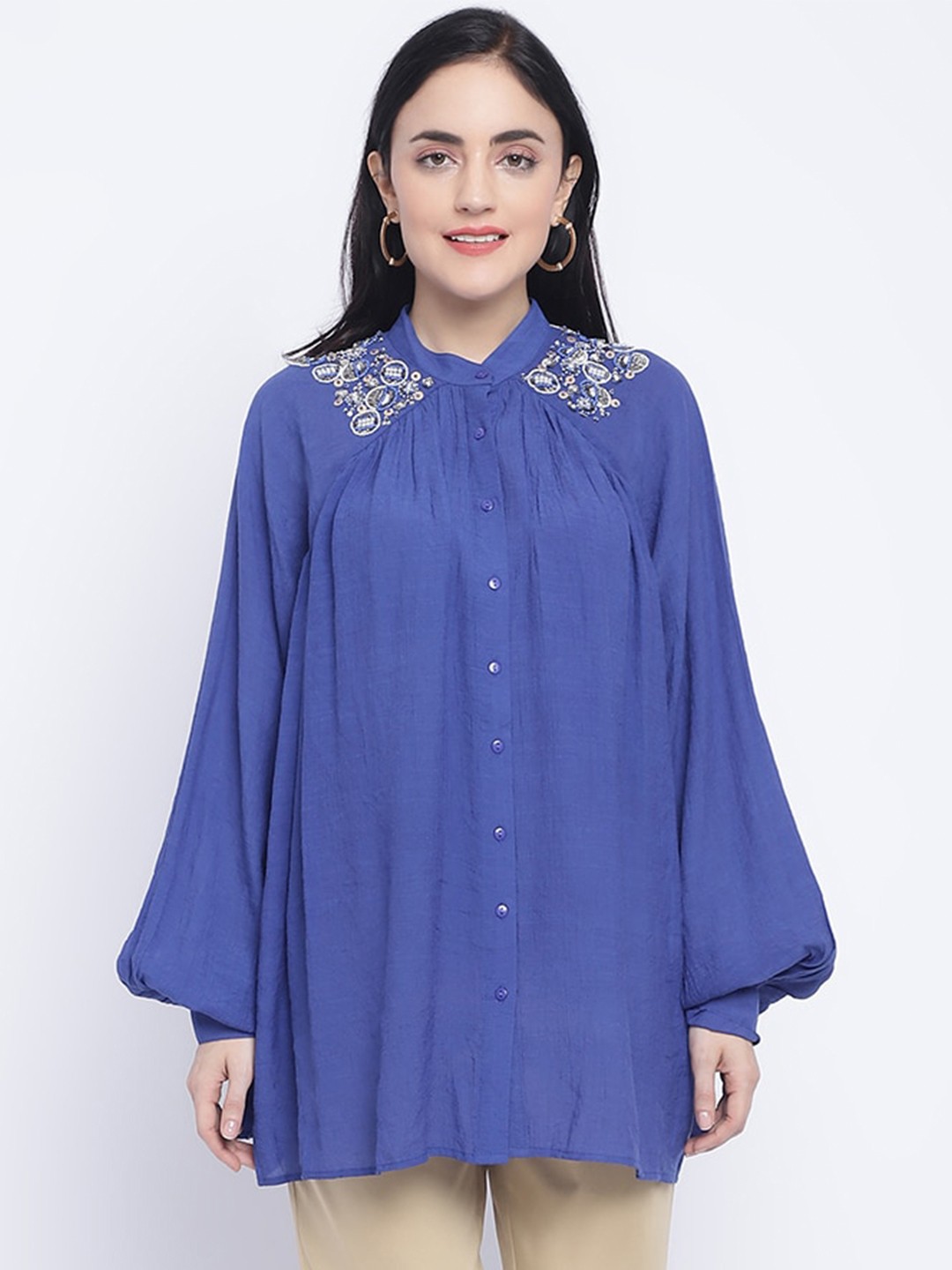 

CHIQUE Embellished Casual Shirt, Blue