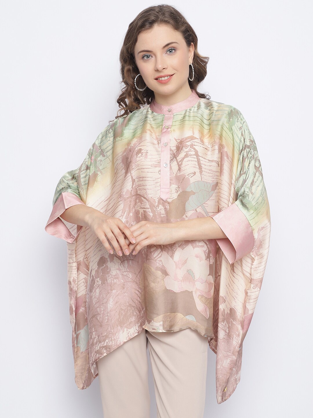 

CHIQUE Mandarin Collar Printed Casual Shirt, Pink