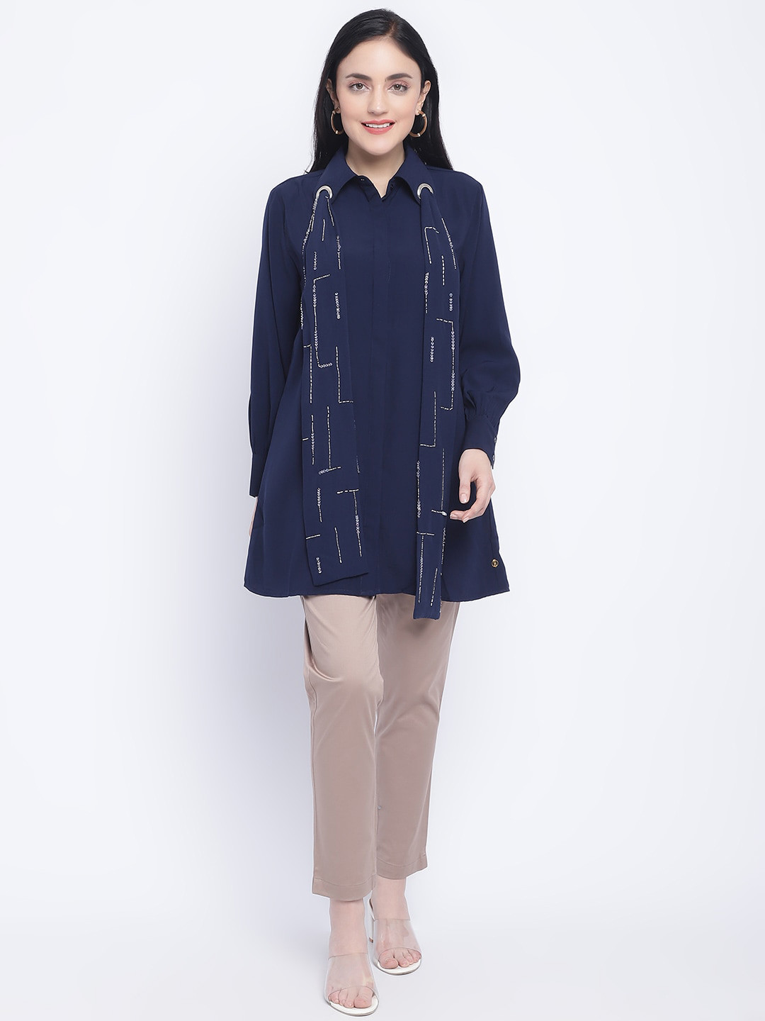 

CHIQUE Printed Party Shirt, Navy blue