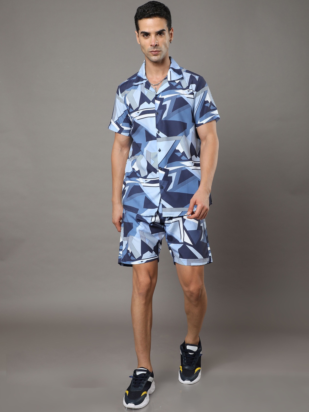 

Bushirt Geometric Printed Shirt With Shorts Co-Ords Set, Blue