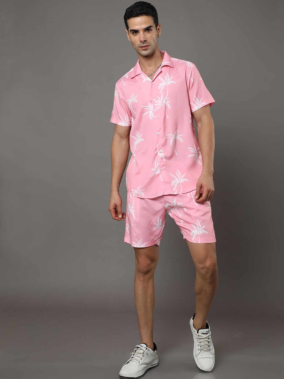 

Bushirt Tropical Printed Shirt With Shorts Co-Ords Set, Pink