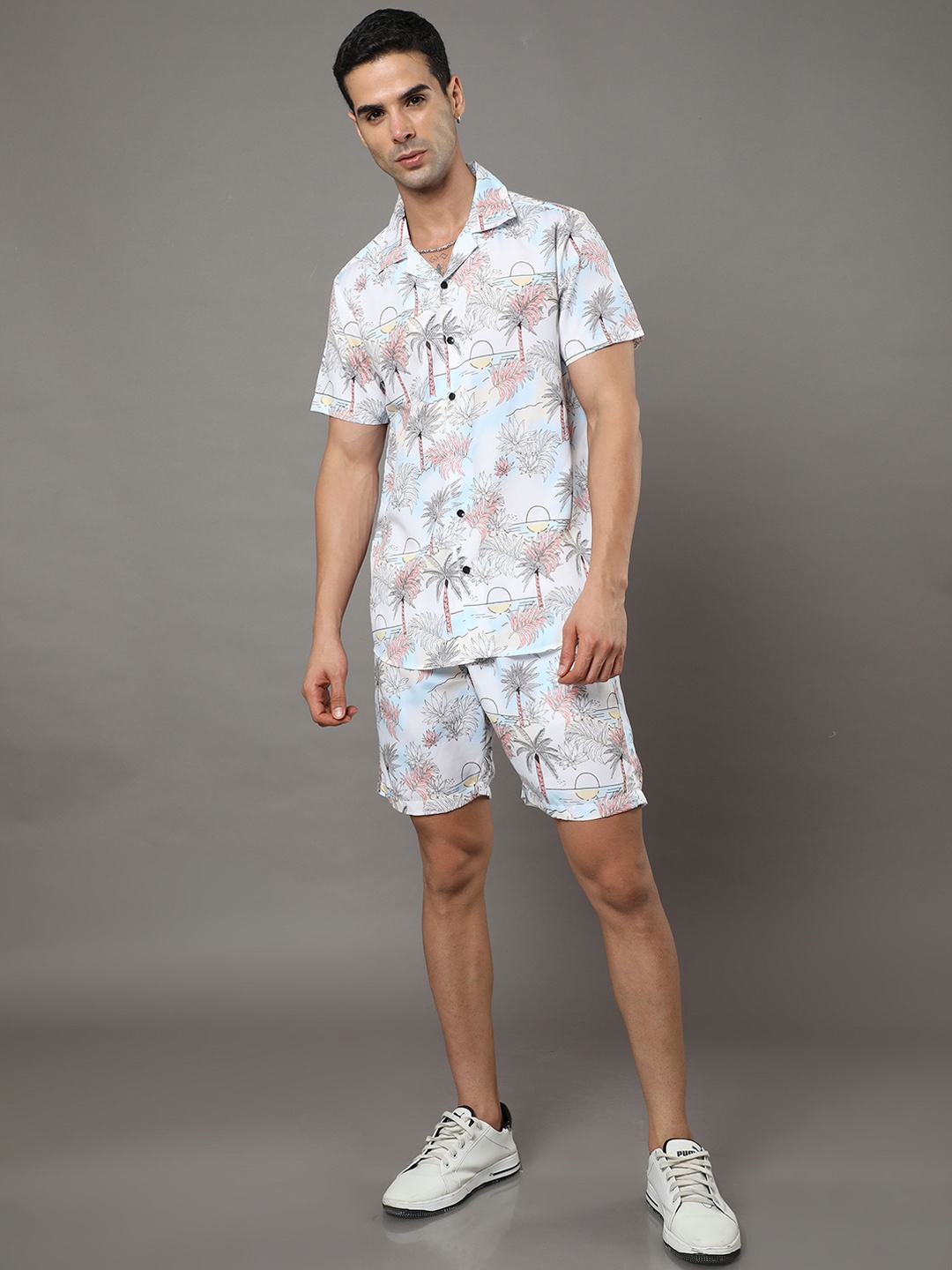 

Bushirt Floral Printed Night suit, White