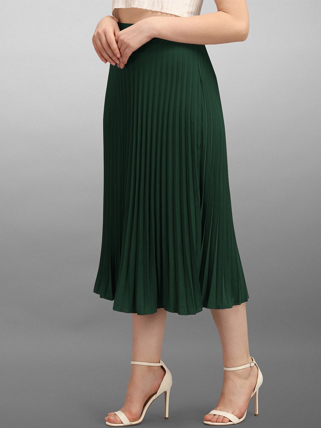 

DEKLOOK Pleated A-Line Midi Skirt, Green