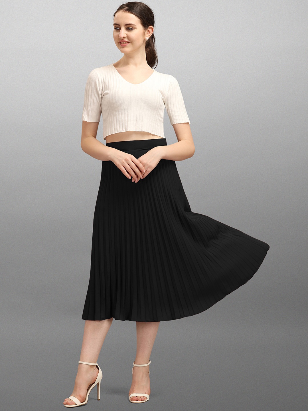 

DEKLOOK Accordion Pleats A-Line Midi Skirt, Black