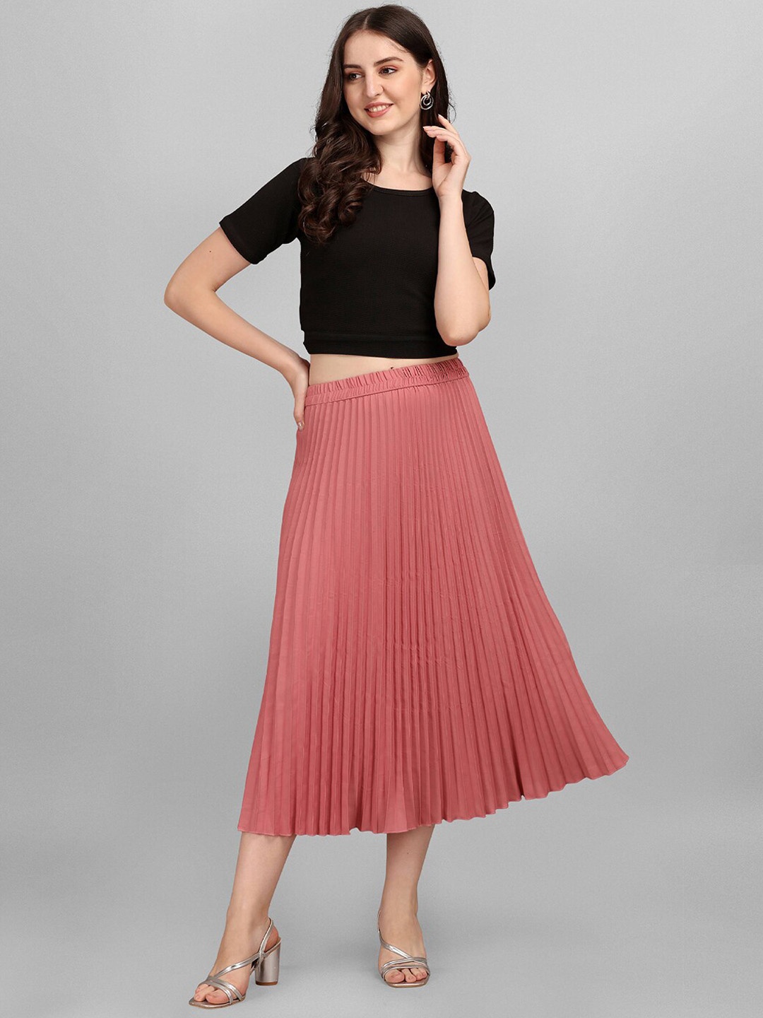 

DEKLOOK Accordion Pleats A-Line Midi Skirt, Peach