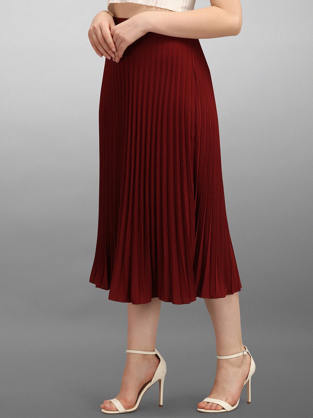 

DEKLOOK Accordion Pleats A-Line Midi Skirt, Maroon