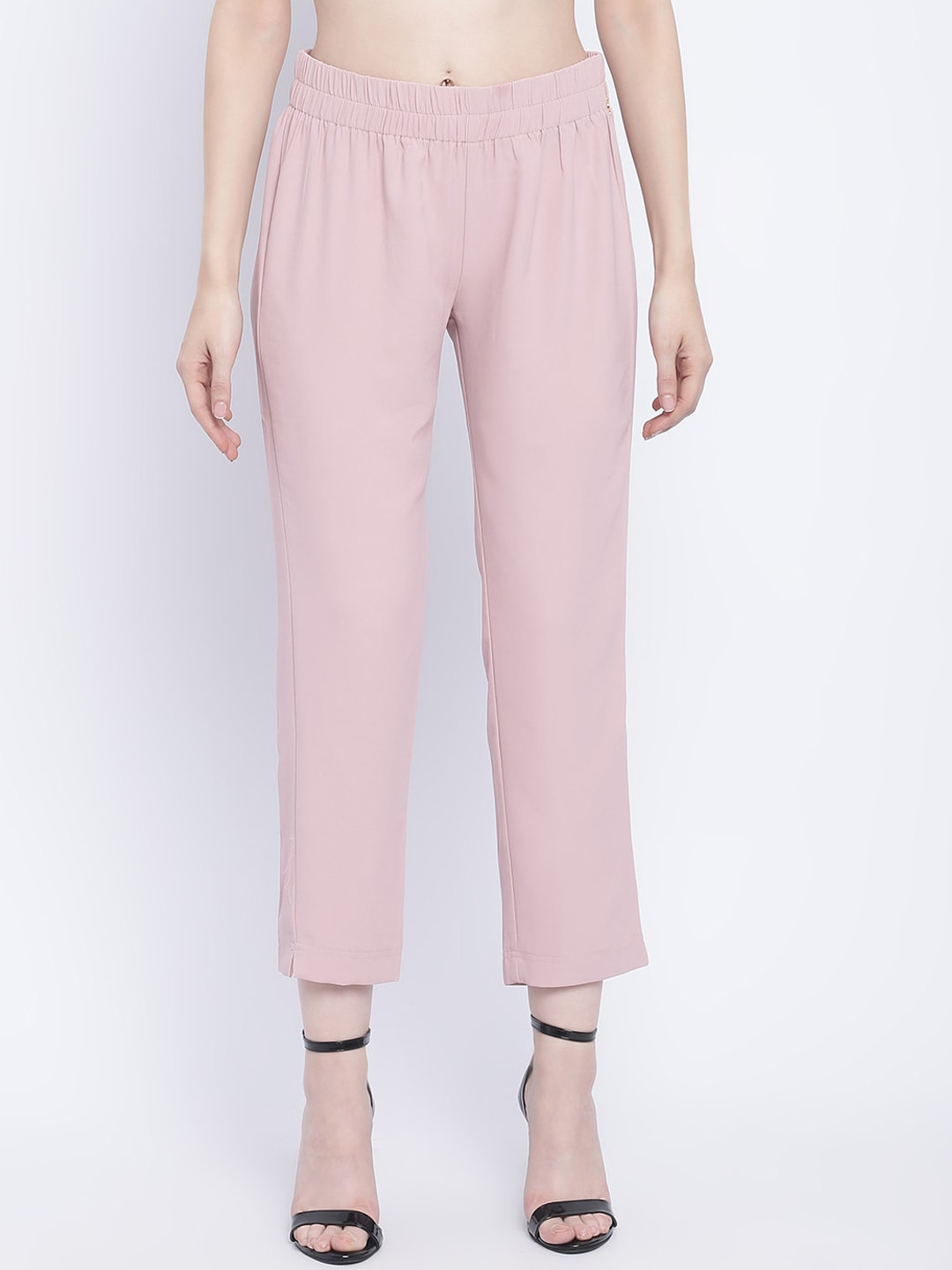 

CHIQUE Women Mid-Rise Plain Trousers, Pink