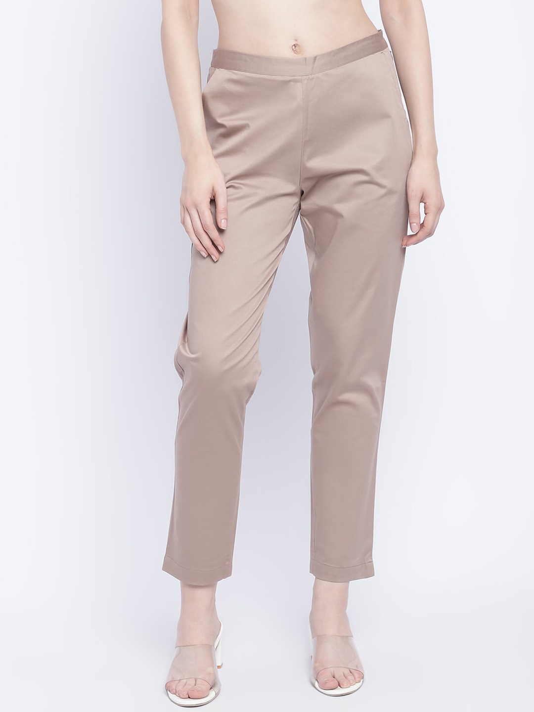 

CHIQUE Women Mid-Rise Cigarette Trousers, Brown