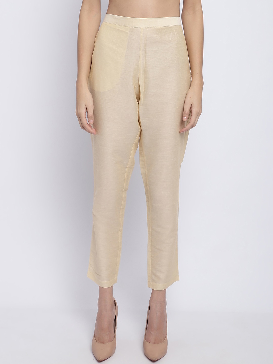 

CHIQUE Women Mid-Rise Cigarette Trousers, Gold