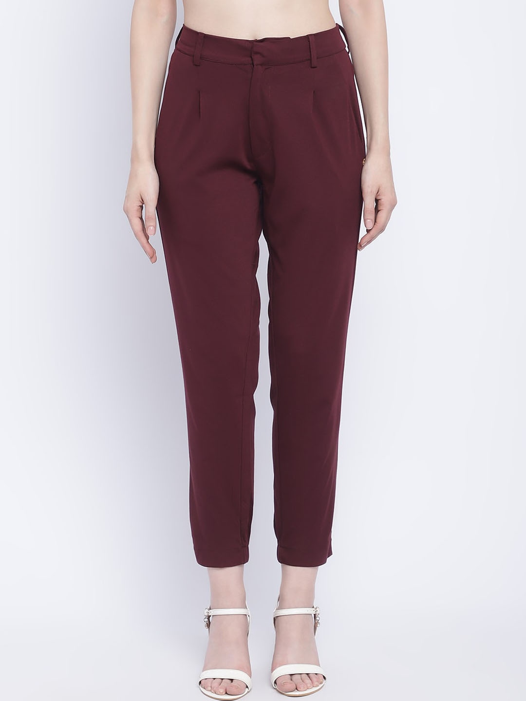 

CHIQUE Women Mid-Rise Cigarette Trousers, Maroon
