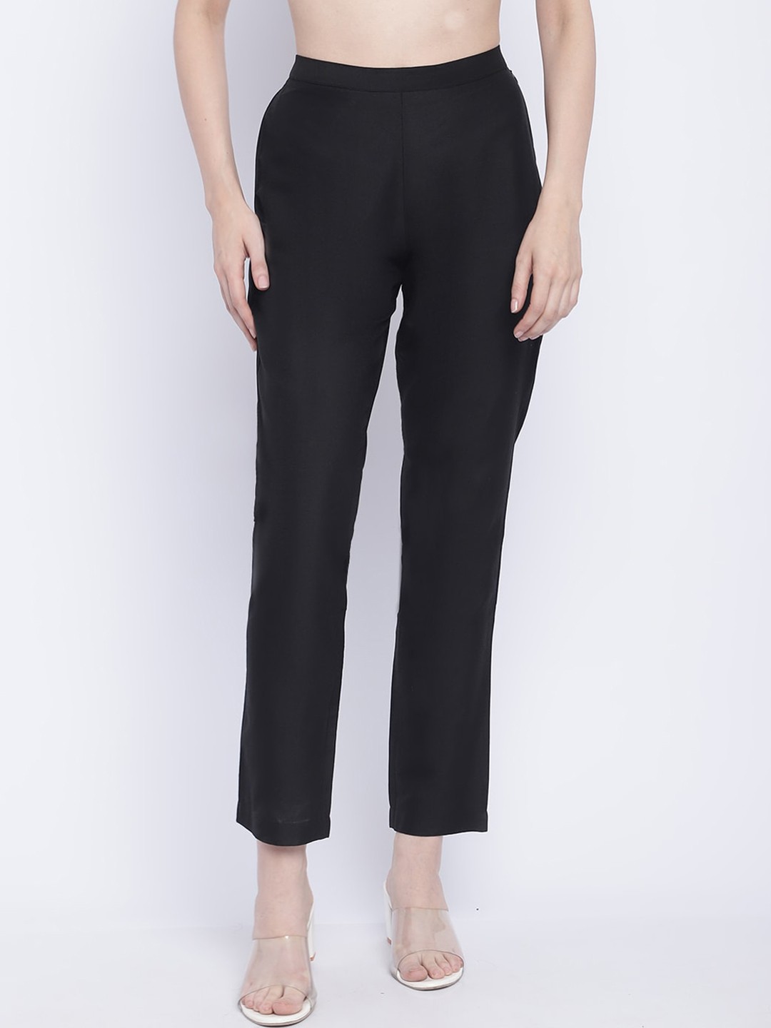 

CHIQUE Women Mid-Rise Regular Trousers, Black