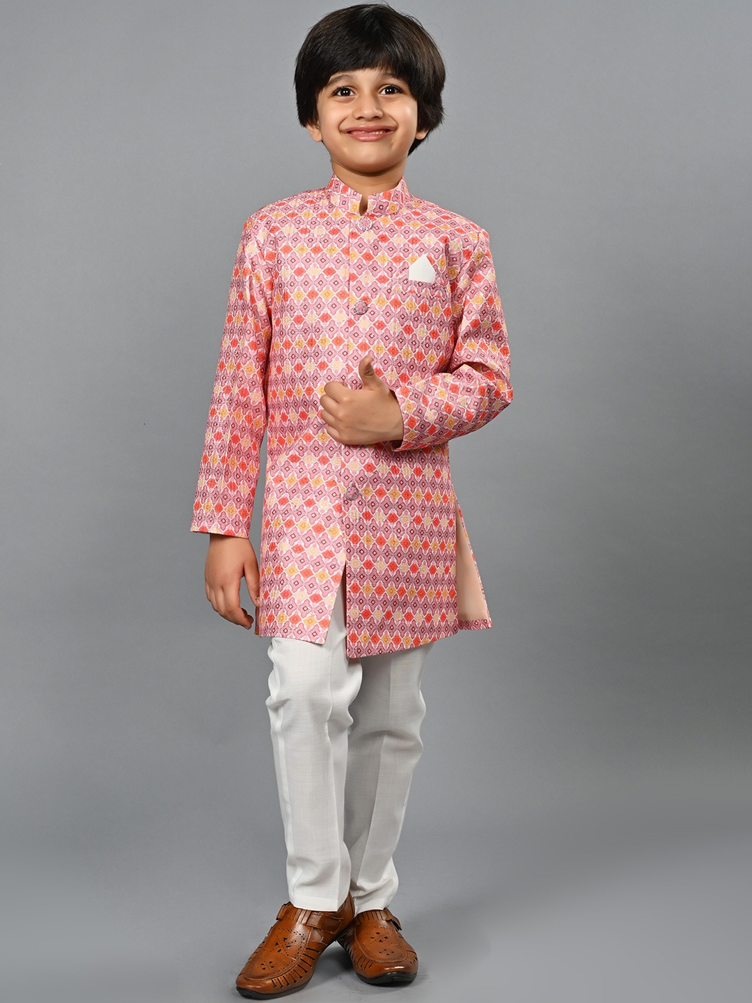 

BAESD Boys Self Design Sherwani Set, Pink