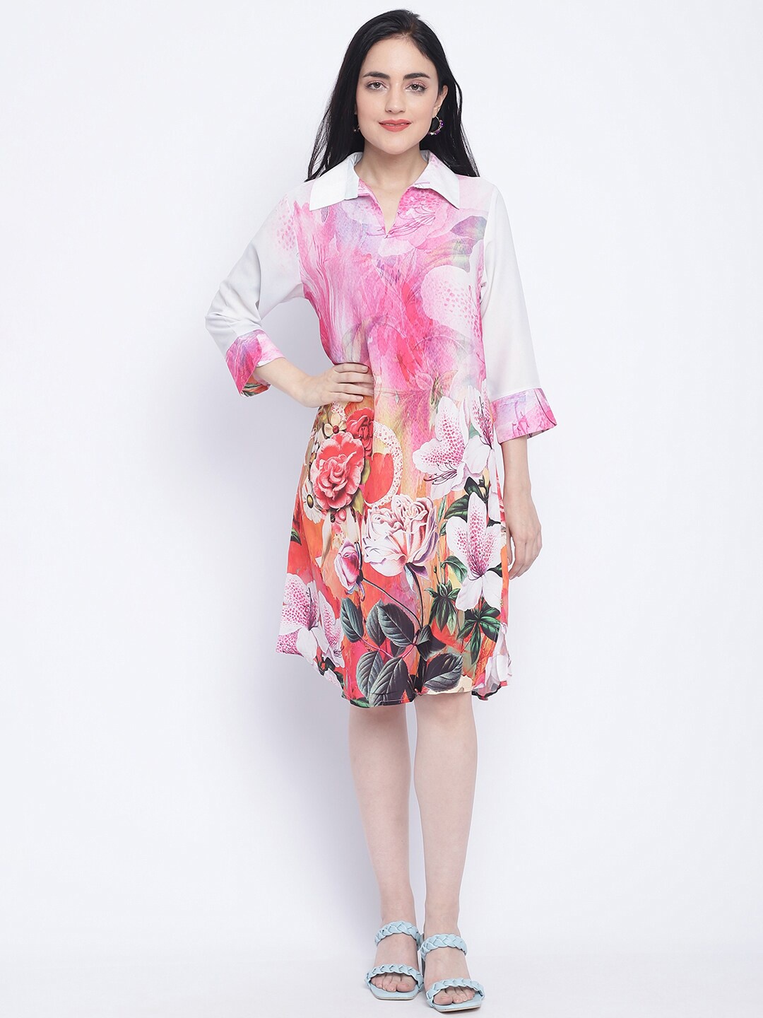 

CHIQUE Floral Printed Shirt Dress, Pink