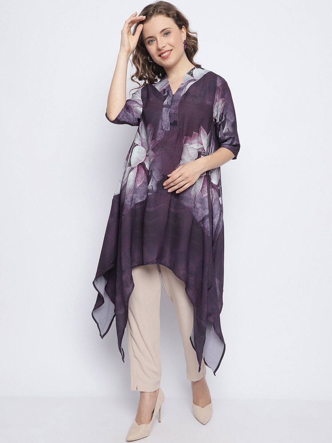 

CHIQUE Printed V-Neck Tunic, Purple