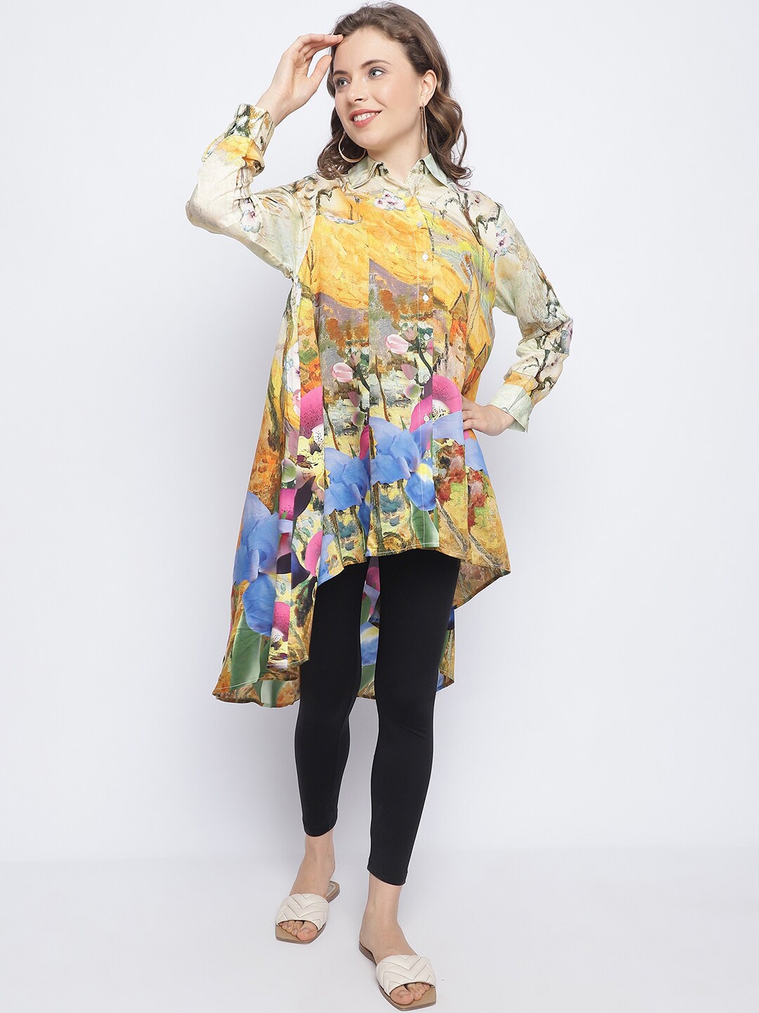 

CHIQUE Printed Shirt Collar Bohemian Tunic, Rust