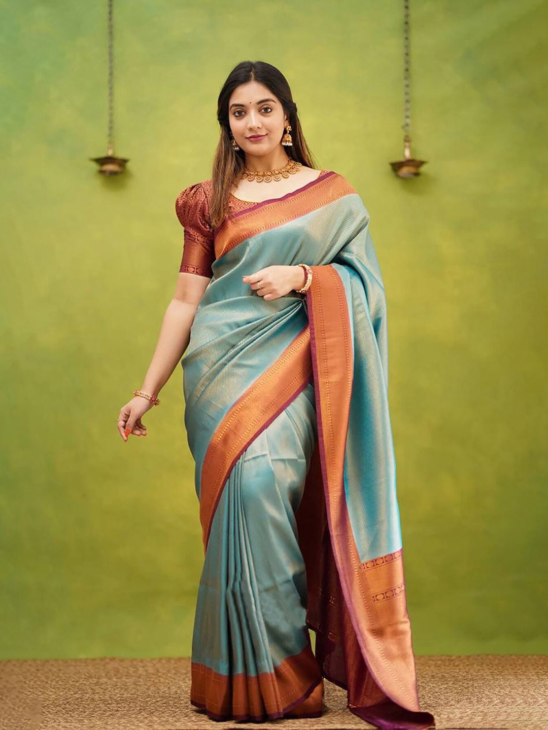

Anjaneya Sarees Woven Design Zari Banarasi Saree, Blue