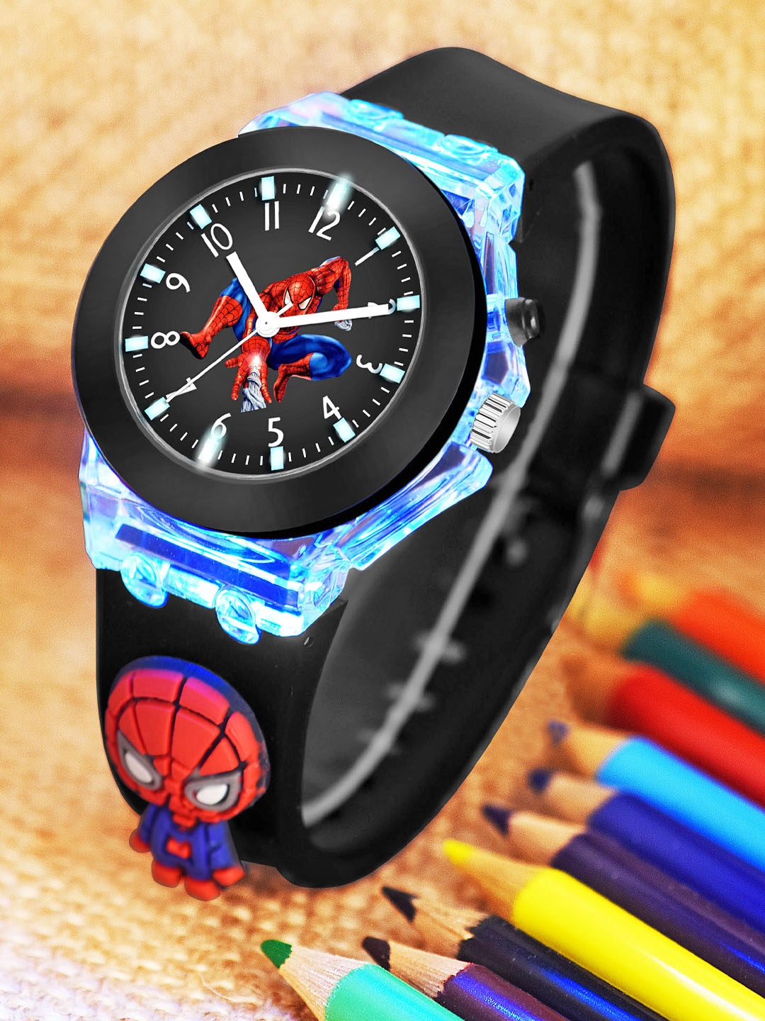 

Shocknshop Kids Printed Dial & Straps Analogue Watch LED Spider 327, Black