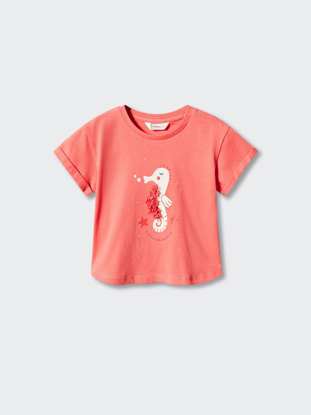 

Mango Kids Girls Pure Cotton Graphic Printed T-shirt, Peach