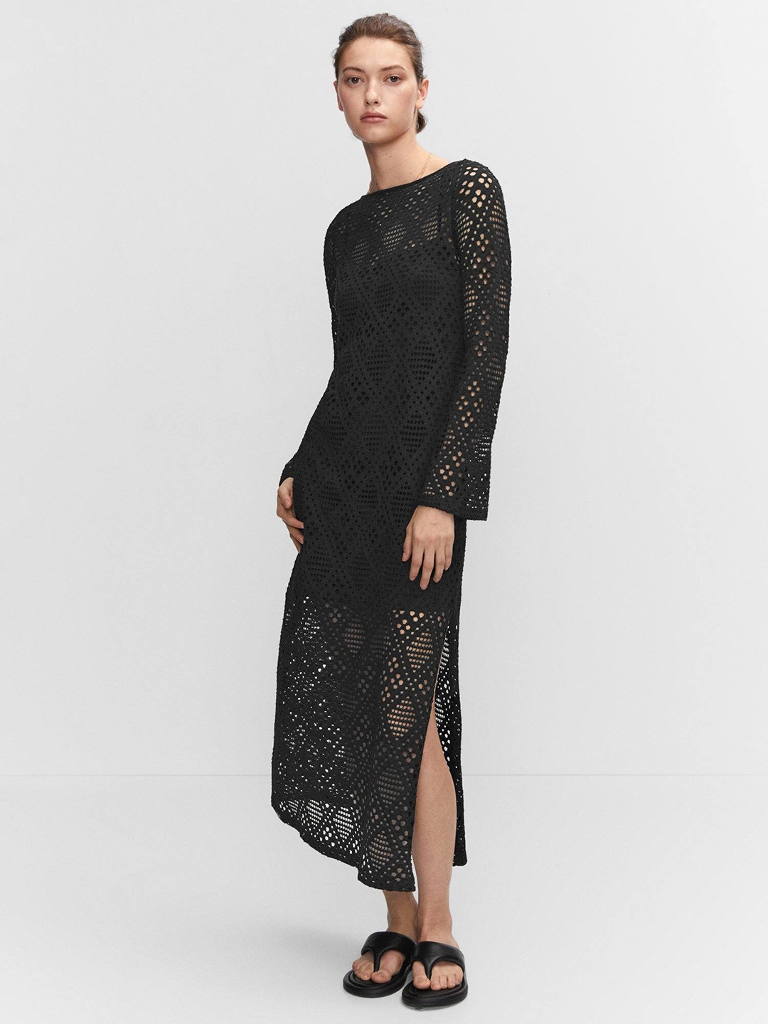 

MANGO Open Knit Maxi Dress, Black