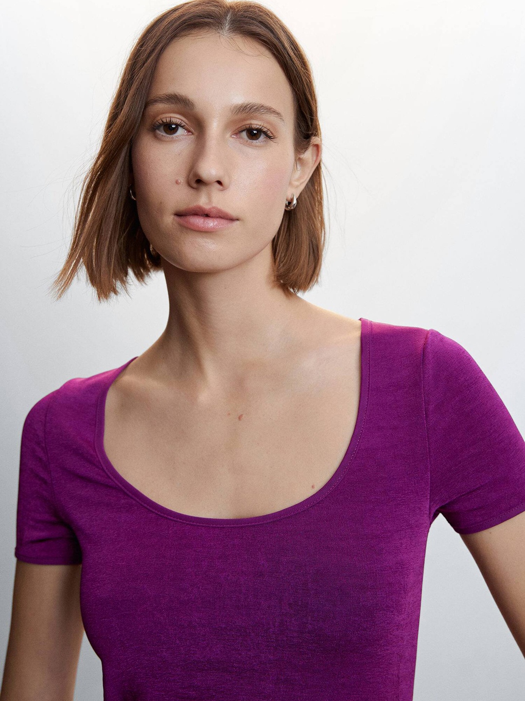 

MANGO Solid T-shirt, Purple