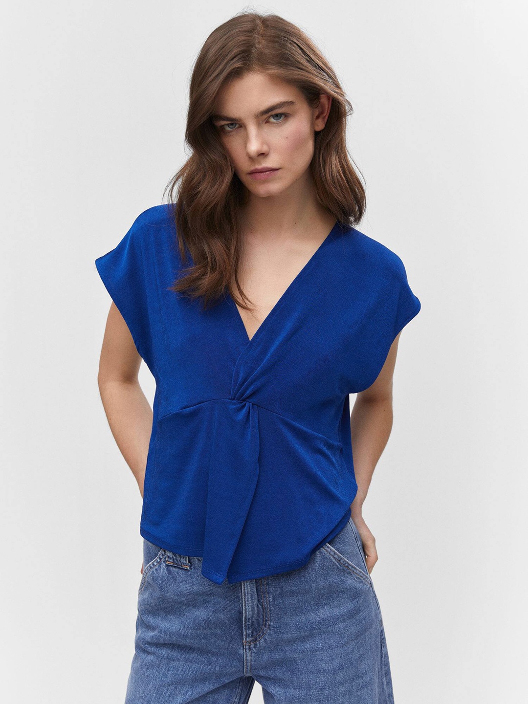 

MANGO Extended Sleeves Twisted Top, Blue