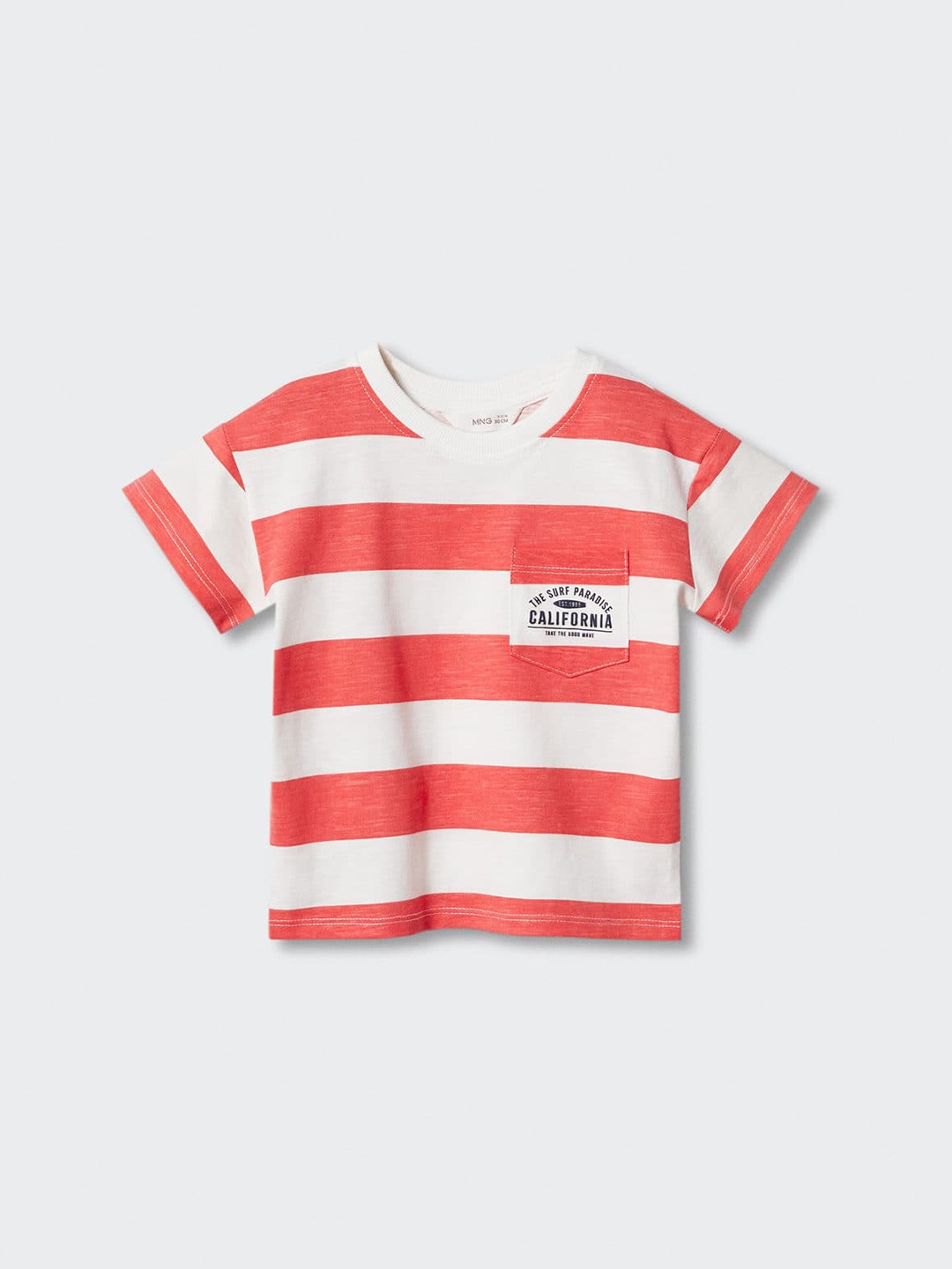 

Mango Kids Boys Pure Cotton Striped Pocket Detail T-shirt, White