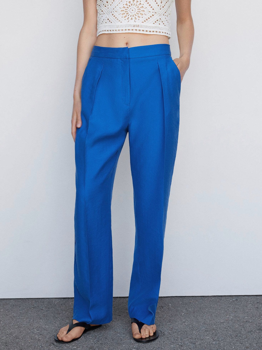 

MANGO Women Pleated Trousers, Blue