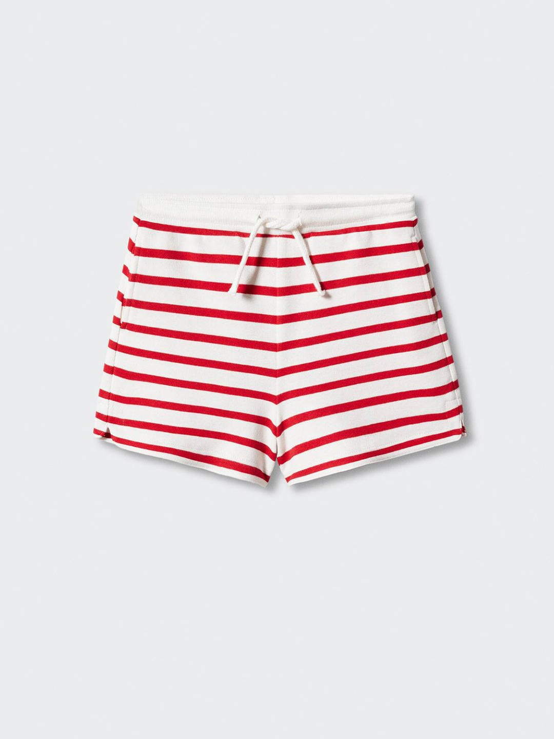 

Mango Kids Girls Horizontally Striped Mid-Rise Pure Cotton Shorts, White