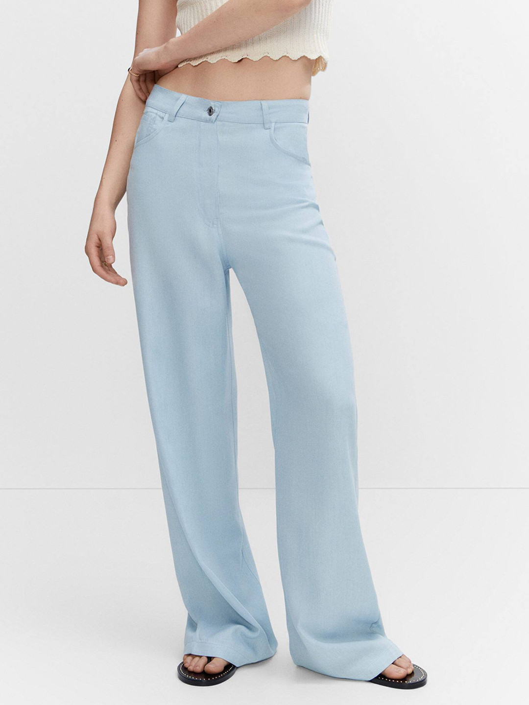 

MANGO Women Regular Fit Parallel Trousers, Blue