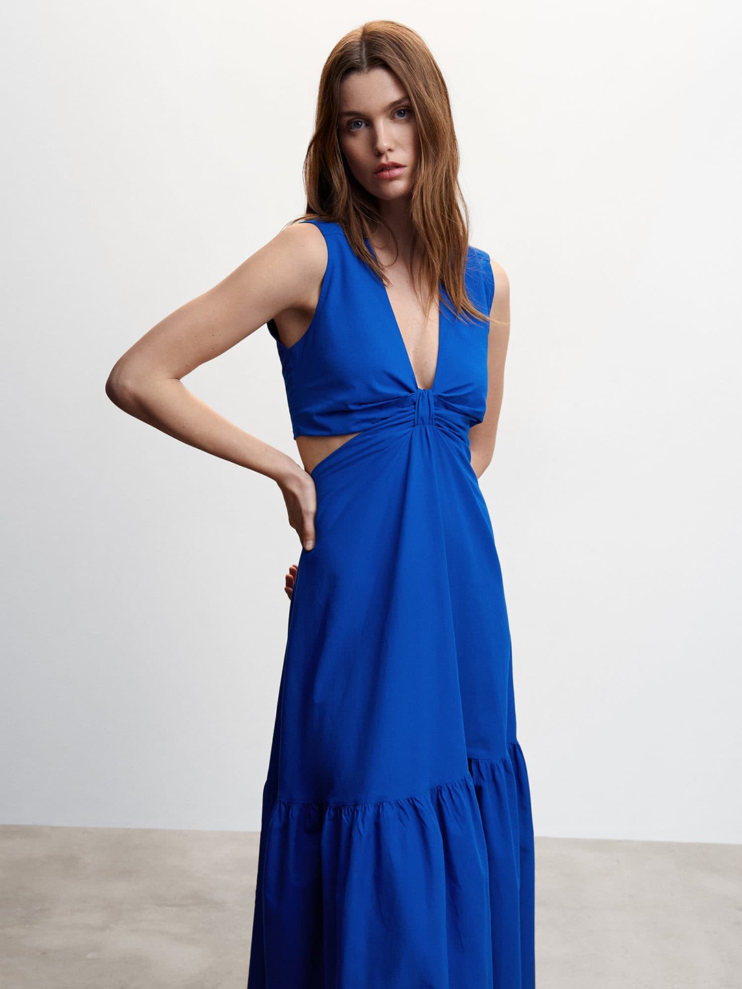 

MANGO Cut-Out Detail Knotted A-Line Midi Dress, Blue