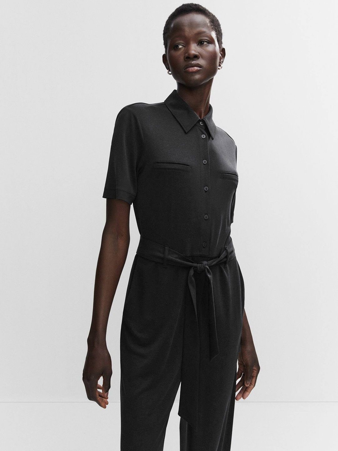 

MANGO Modal Basic Jumpsuit with Belt, Black