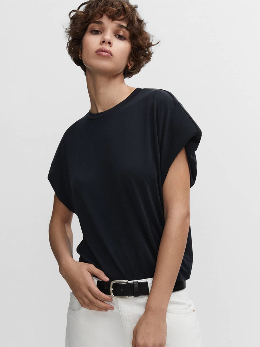 

MANGO Extended Sleeves T-shirt, Navy blue