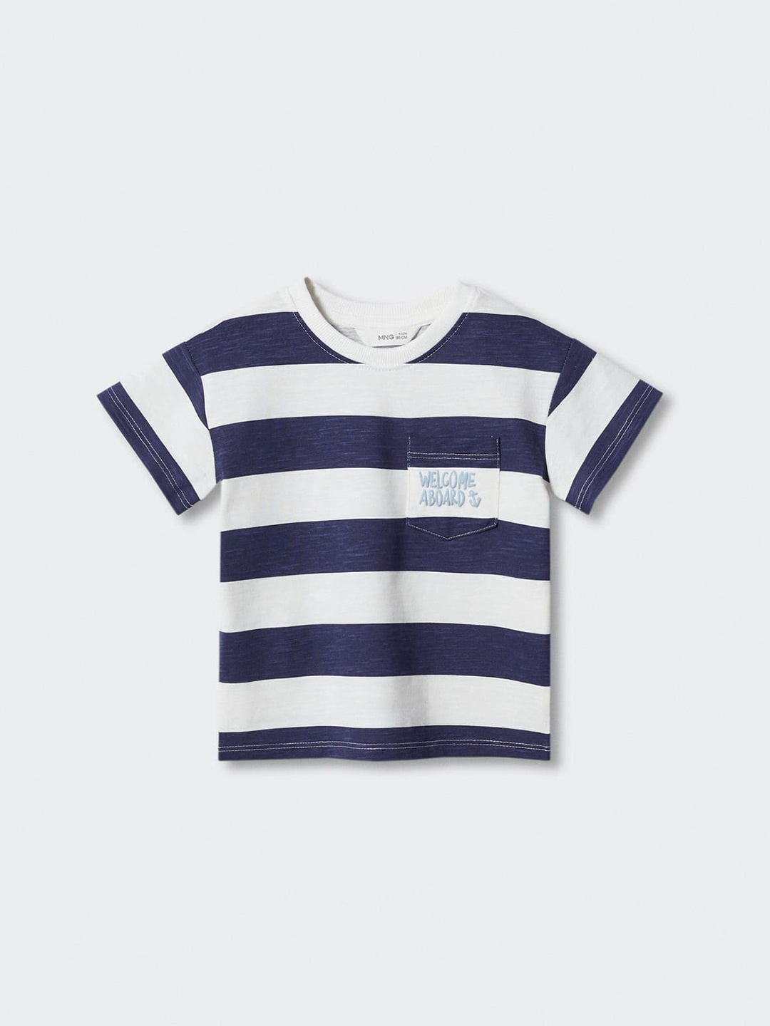 

Mango Kids Boys Pure Cotton Striped Pocket Detail T-shirt, White