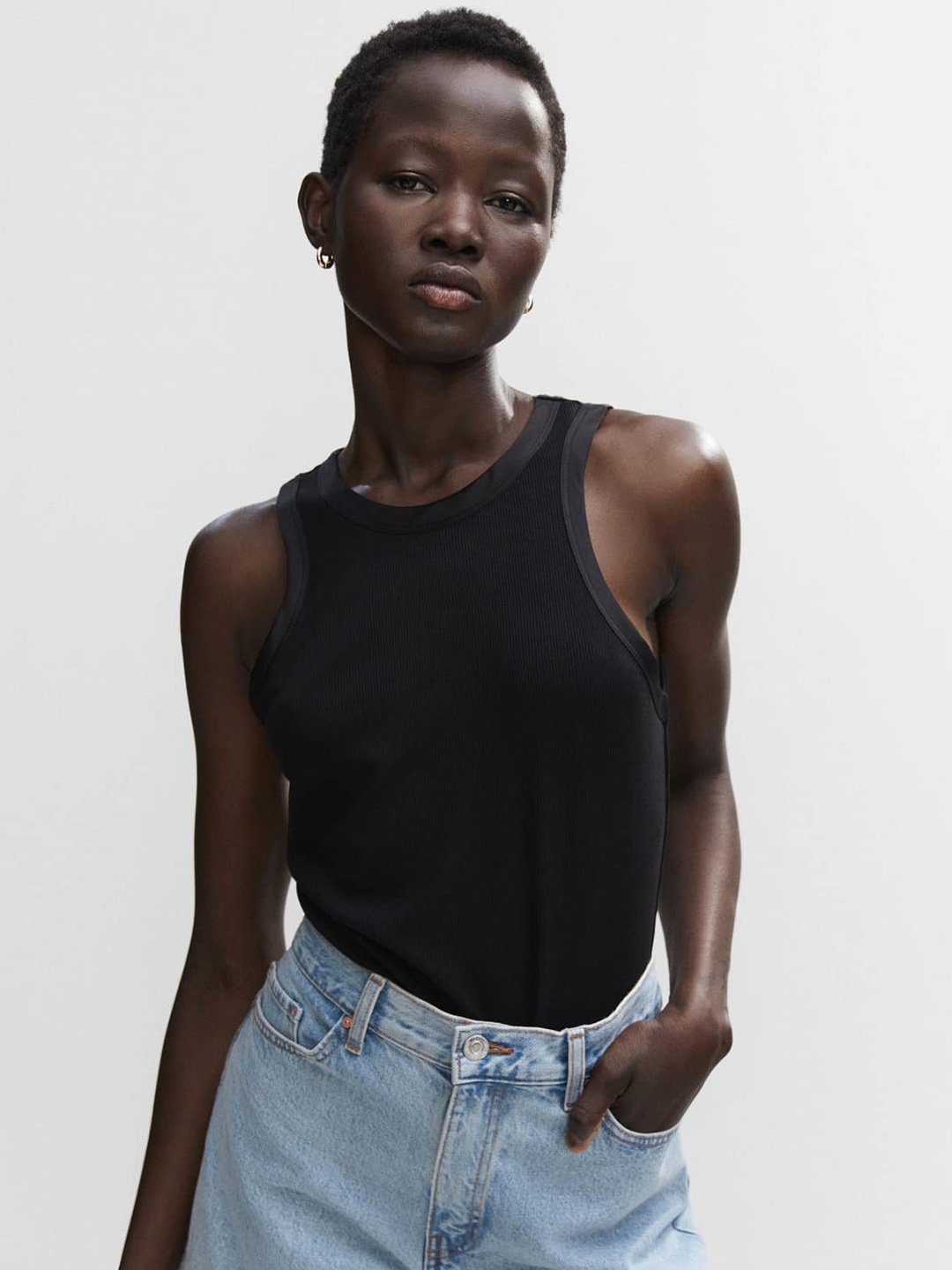 

MANGO Solid Tank Top, Black