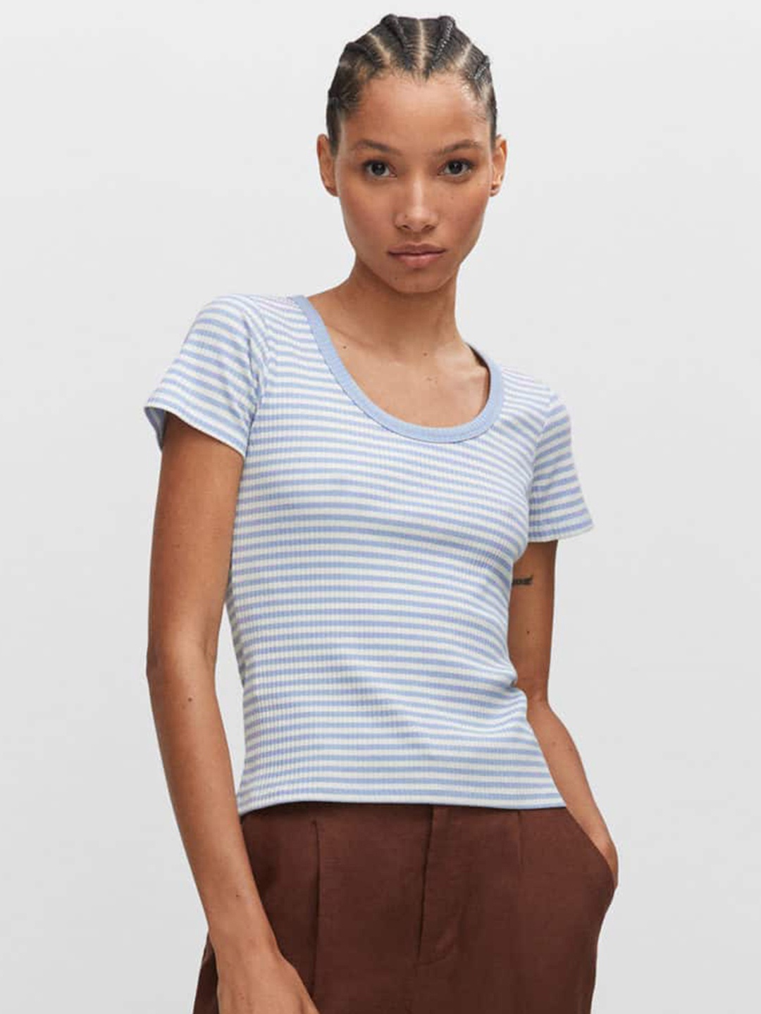 

MANGO Women Striped T-shirt, White