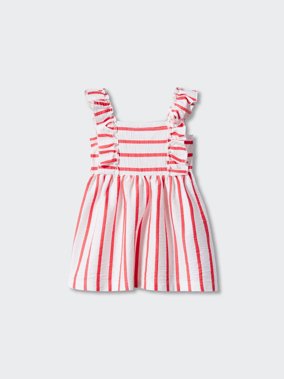 Mango Kids Girls Striped Flutter Sleeves Fit & Flare Dress, White